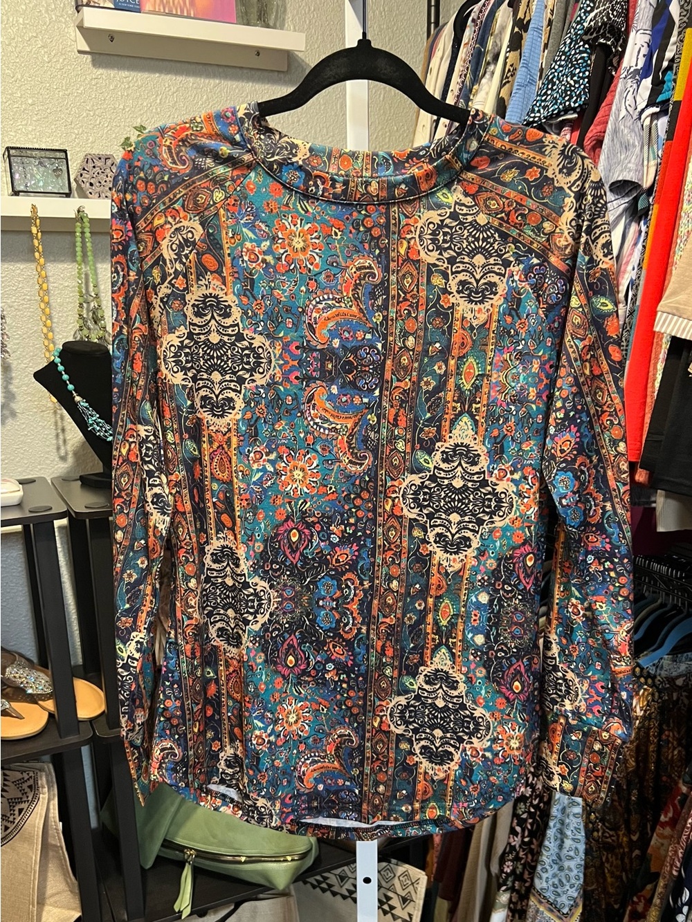Paisley Long-Sleeve Top - Teal/Multi - Thumbholes
